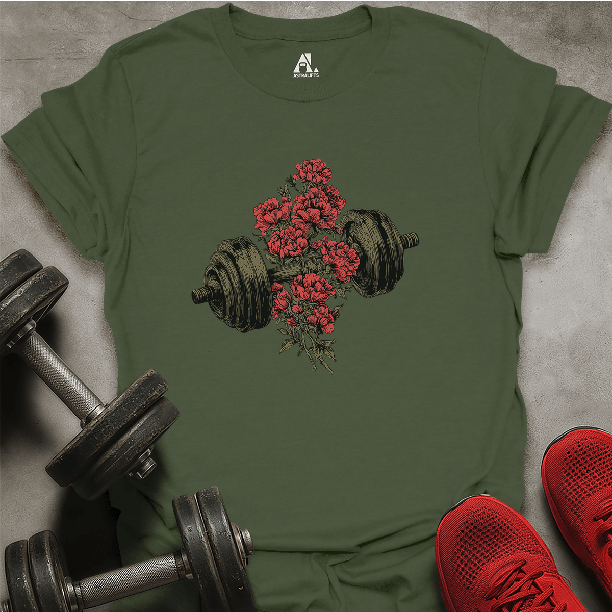 Dumbbell And Roses T-Shirt