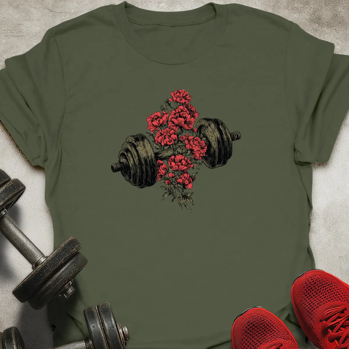 Dumbbell And Roses T-Shirt