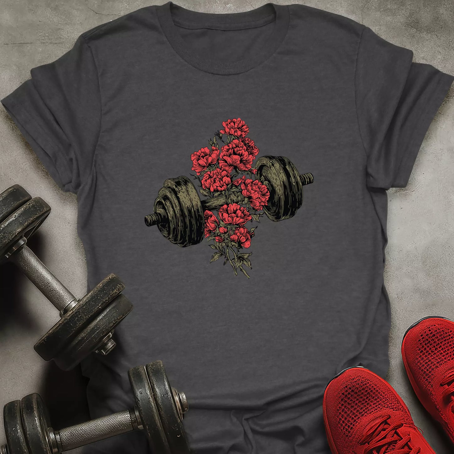 Dumbbell And Roses T-Shirt