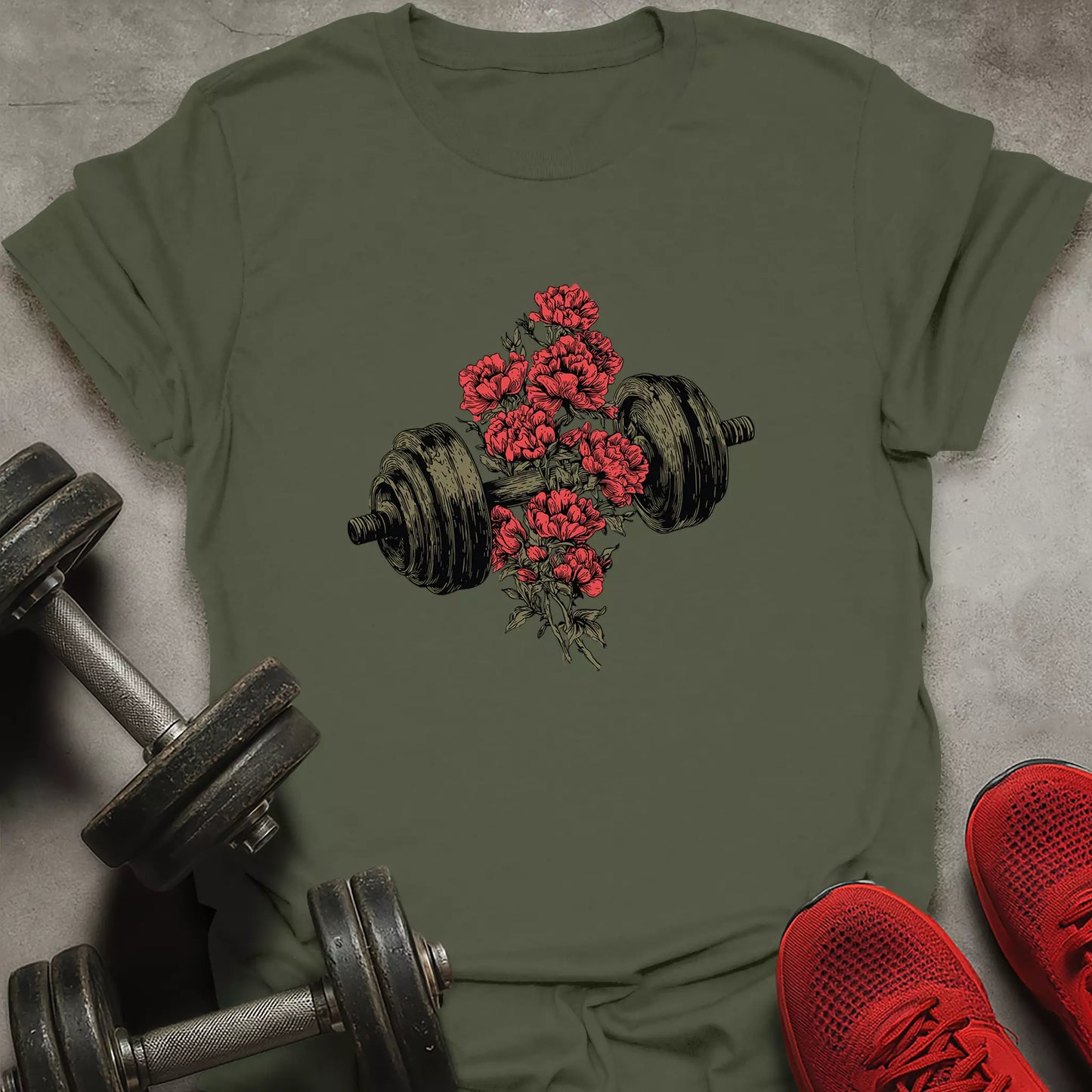 Dumbbell And Roses T-Shirt