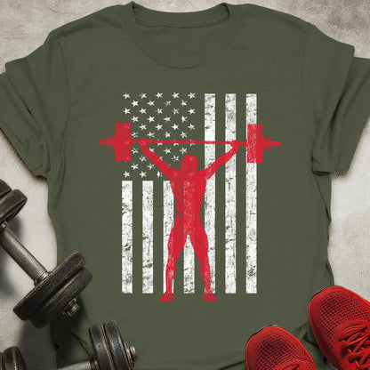 American Flag Weightlifter T-Shirt