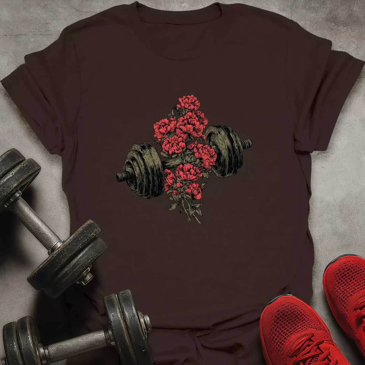 Dumbbell And Roses T-Shirt - AstraLifts