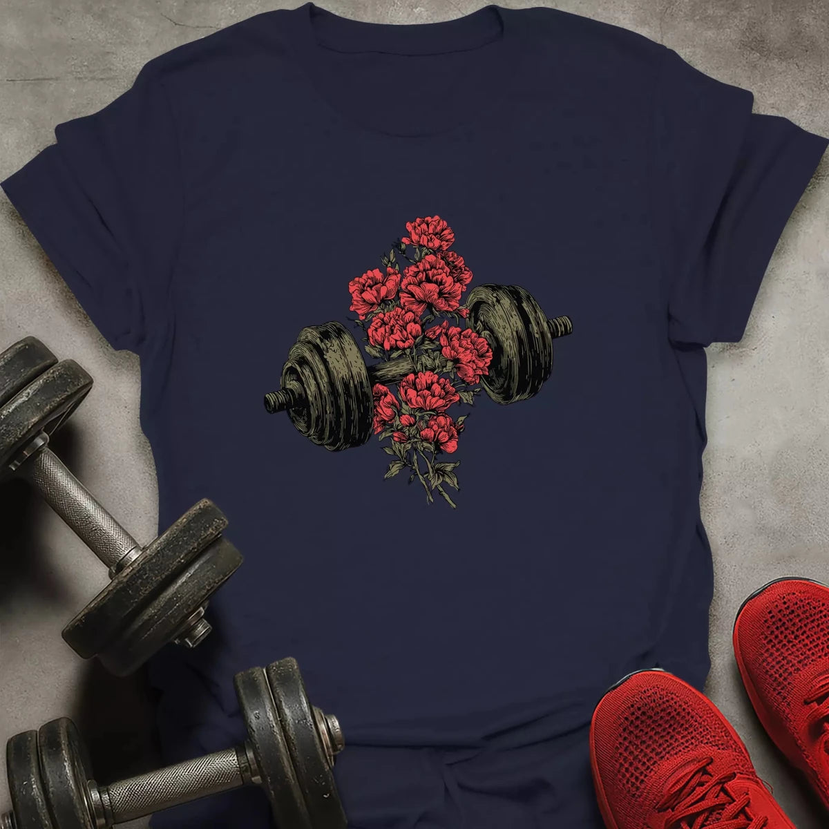 Dumbbell And Roses T-Shirt - AstraLifts